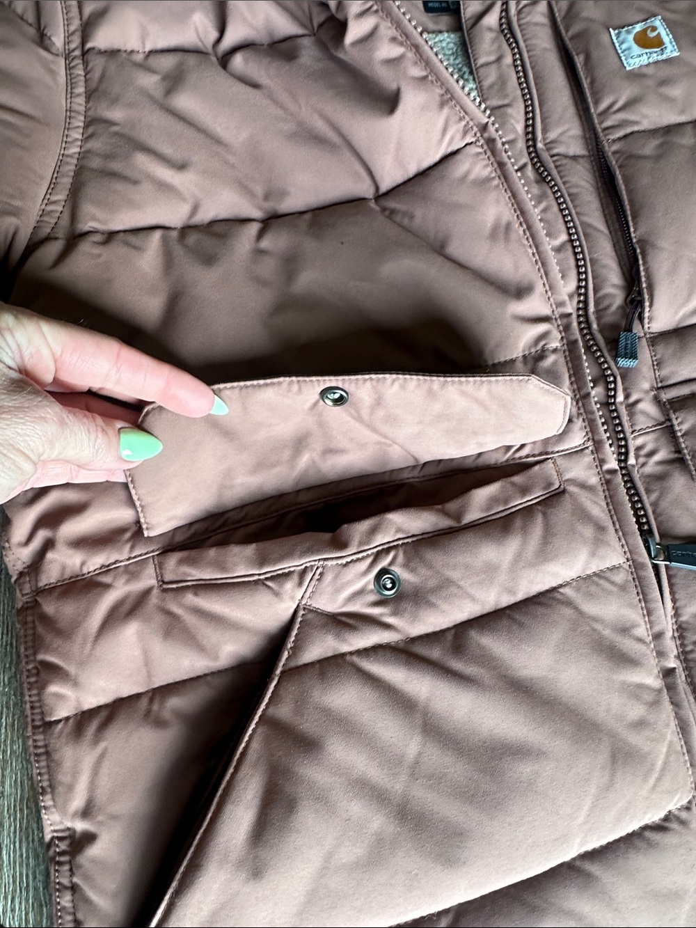 Carhartt Rain Defender Insulated Jacket Women’s Medium Nutmeg Sherpa Hood - Picture 10 of 16